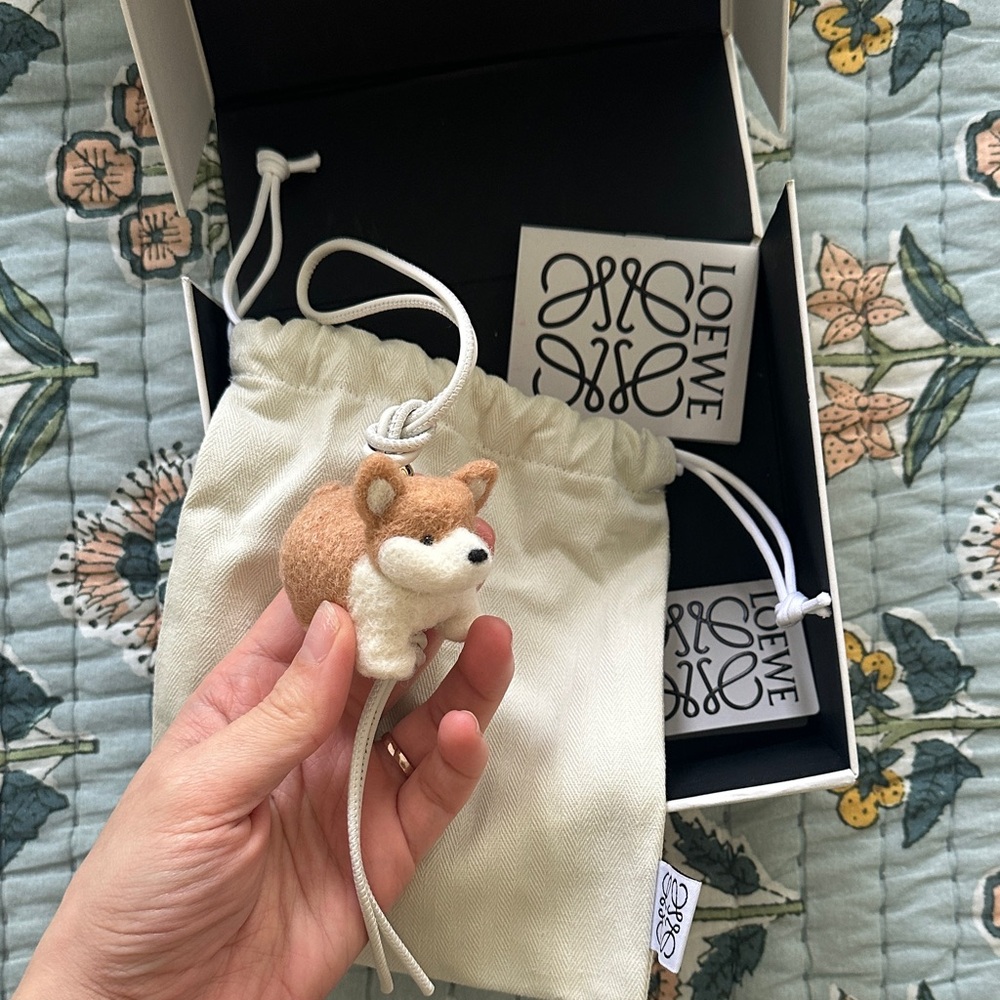 Loewe Tan and Cream Felt corgi Dog Charm